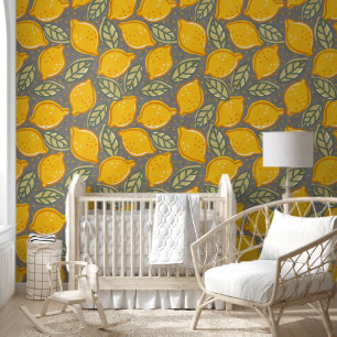 Retro floral design with lemons. wallpaper