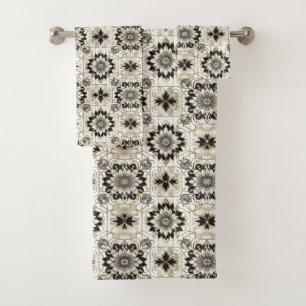 Retro Floral Diamond Mid Century Modern Bath Towel Set