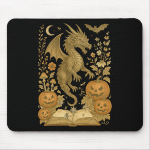 Retro Floral Dragon Book Pumpkin Spooky Reading Ha Mouse Mat