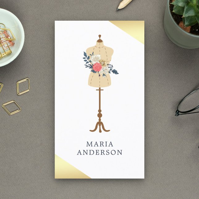 Retro Floral Dress Form Mannequin Fashion Stylist Business Card (Creator Uploaded)