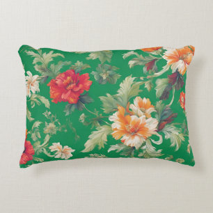 Retro Floral Elegant Patterned Flowers Green Decorative Cushion