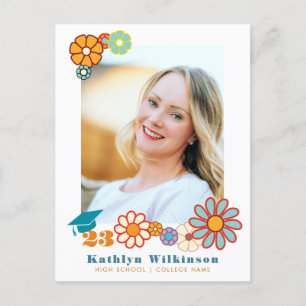 Retro Floral Elegant Script Chic Photo Graduation Announcement Postcard
