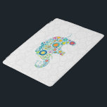 Retro Floral Elephant White Damasks iPad Smart Cover<br><div class="desc">Retro flowers in a shape of an elephant over white geometric circles damasks.</div>