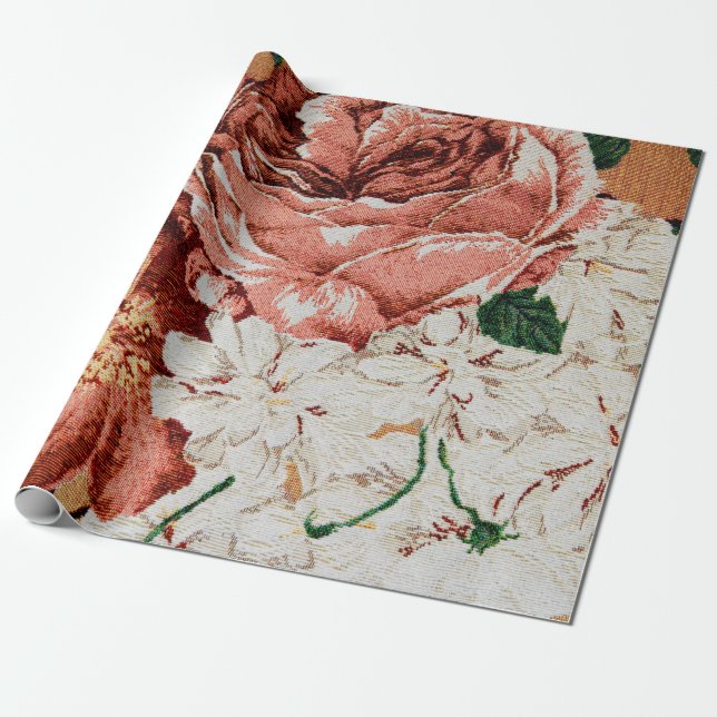 Retro Floral Fabric print. Wrapping Paper (Unrolled)