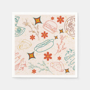 Retro Floral Fast Food Pattern  Napkin