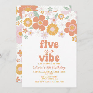 Retro Floral Five is a Vibe 5th birthday Invitation