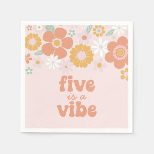 Retro Floral Five is a Vibe 5th birthday Napkin