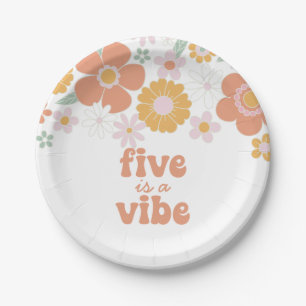 Retro Floral Five is a Vibe 5th birthday Paper Plate