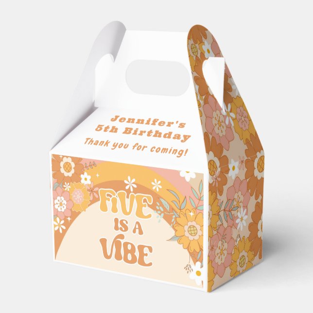 Retro floral five is a vibe birthday Favour Box (Front Side)