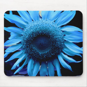Retro floral flower blue sunflower mouse mat