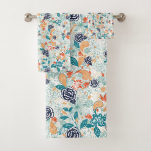 Retro Floral Flower Seamless Pattern Bath Towel Set
