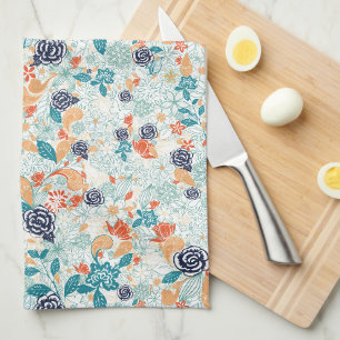 Retro Floral Flower Seamless Pattern Tea Towel