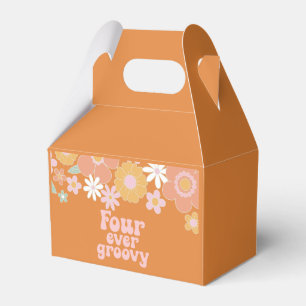 Retro Floral four ever groovy 4th birthday Favour Box
