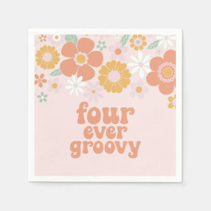 Retro Floral Four ever groovy  4th birthday Napkin