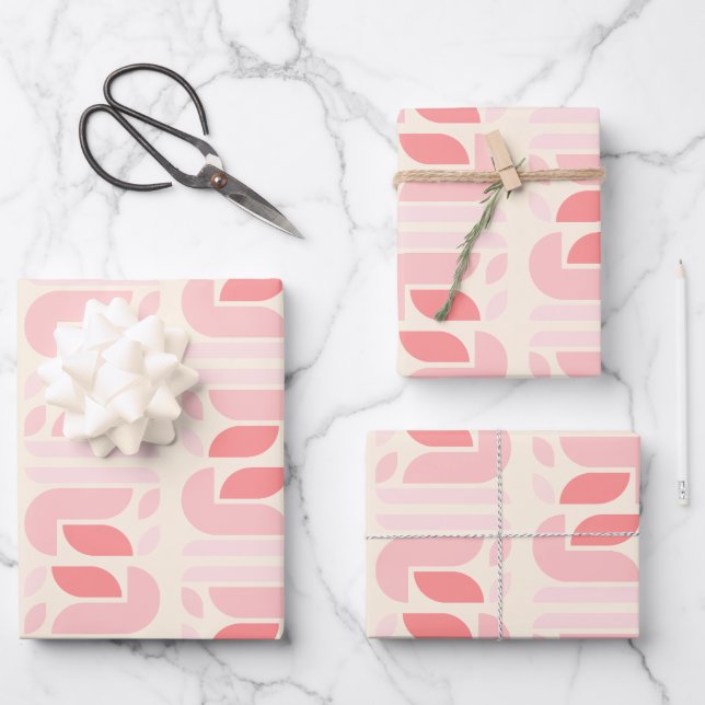 Retro Floral Geometric Pattern Wrapping Paper Sheet (Front)