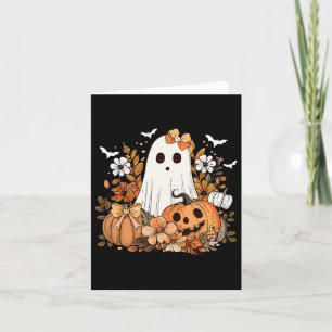 Retro Floral Ghost Cute Pumpkin Autumn Halloween W Card