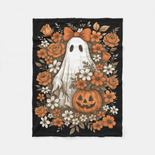 Retro Floral Ghost Cute Pumpkin Autumn Halloween W Fleece Blanket