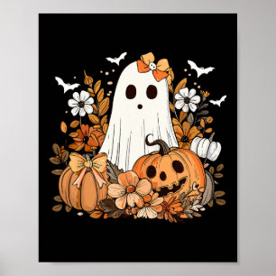 Retro Floral Ghost Cute Pumpkin Autumn Halloween W Poster