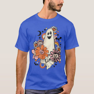 Retro Floral Ghost Hippie Halloween Costume Groovy T-Shirt