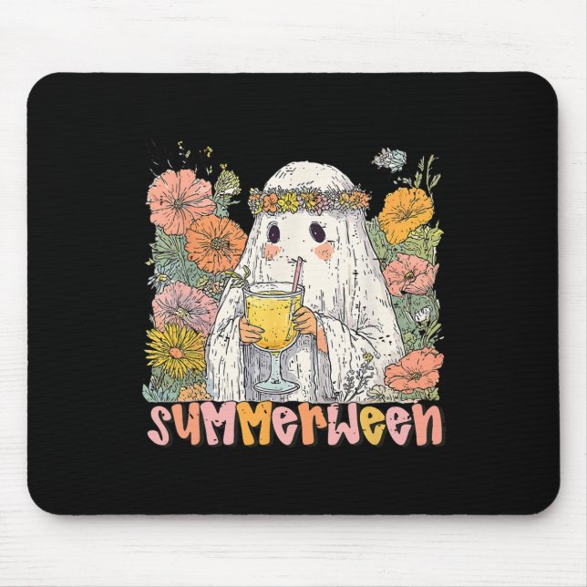 Retro Floral Ghost Summer Halloween Tail Cute Summ Mouse Mat (Front)