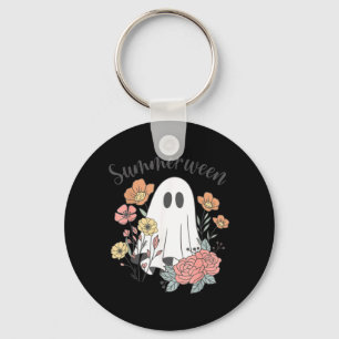 Retro Floral Ghost Summerween Spooky Season Summer Key Ring