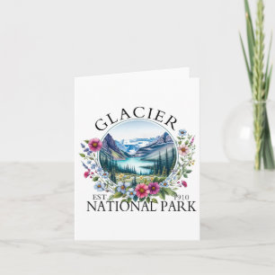 Retro Floral Glacier National Park Hiking Camping Card