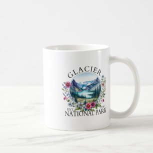 Retro Floral Glacier National Park Hiking Camping Coffee Mug