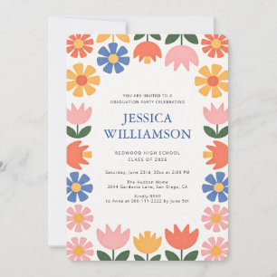 Retro Floral Graduate Graduation Party Invitation