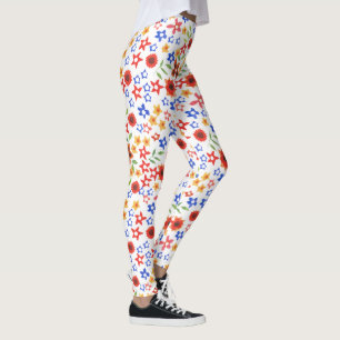 Retro Floral Granny Print on White to Customise Leggings