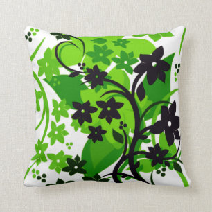 [Retro Floral] Green Botanical Graphic Design Cushion
