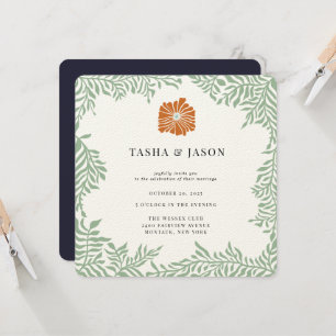 Retro Floral Greenery Frame Wedding Invitation
