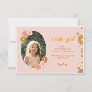 Retro Floral Groovy 3nd Birthday Thank You Card