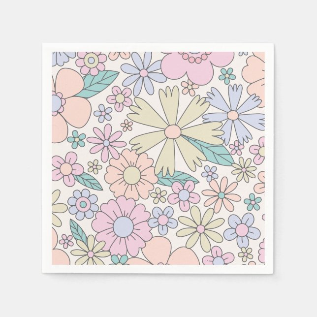 Retro Floral groovy Birthday Napkin (Front)
