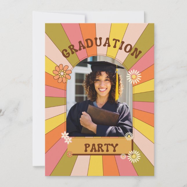 Retro  Floral Groovy Graduation Invitations (Front)