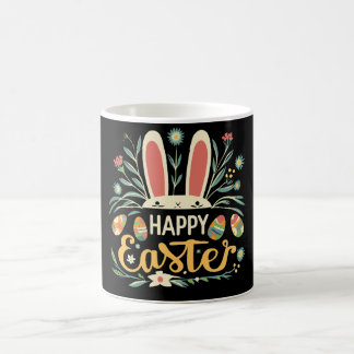 Retro Floral Happy Easter Bunny Boho Spring Coffee Mug