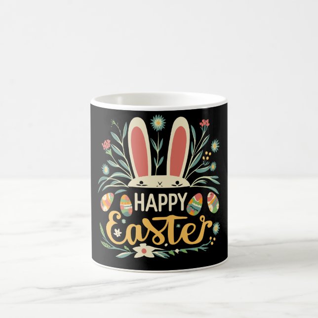 Retro Floral Happy Easter Bunny Boho Spring Coffee Mug (Center)