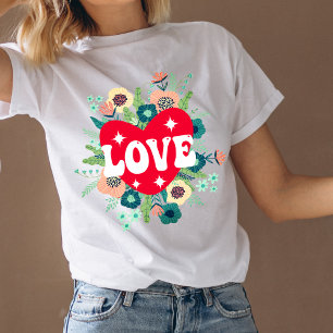 Retro Floral Heart Love Valentine's Day T-Shirt