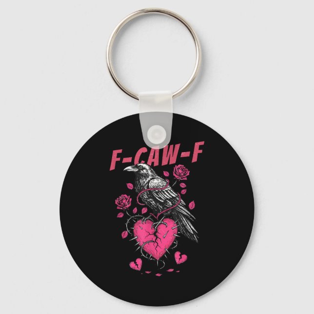 Retro Floral Heart Raven F-caw-f Anti Valentin's D Key Ring (Front)