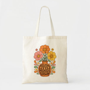 Retro Floral Helping Little Minds Grow Teacher Tote Bag