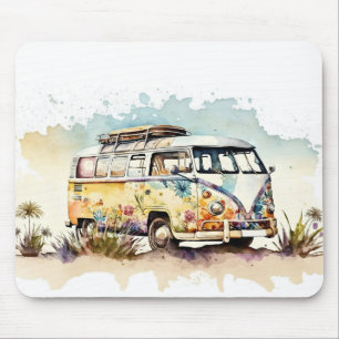 Retro Floral Hippie Bus Mouse Mat