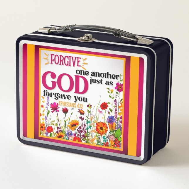 Retro  Floral Inspirational  Metal Lunch Box (Front)