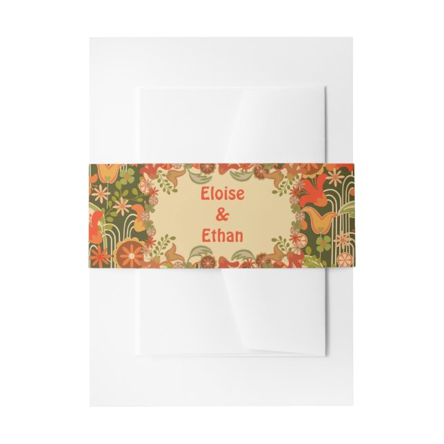 Retro Floral Invitation Belly Band (Front Example)
