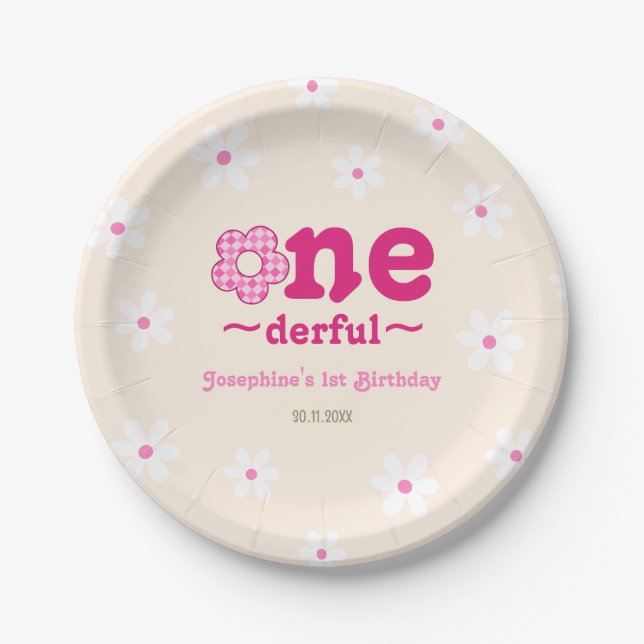 Retro Floral Isn't She Onedefrul 1st Birthday Paper Plate (Front)