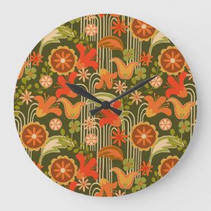 Retro floral - large clock