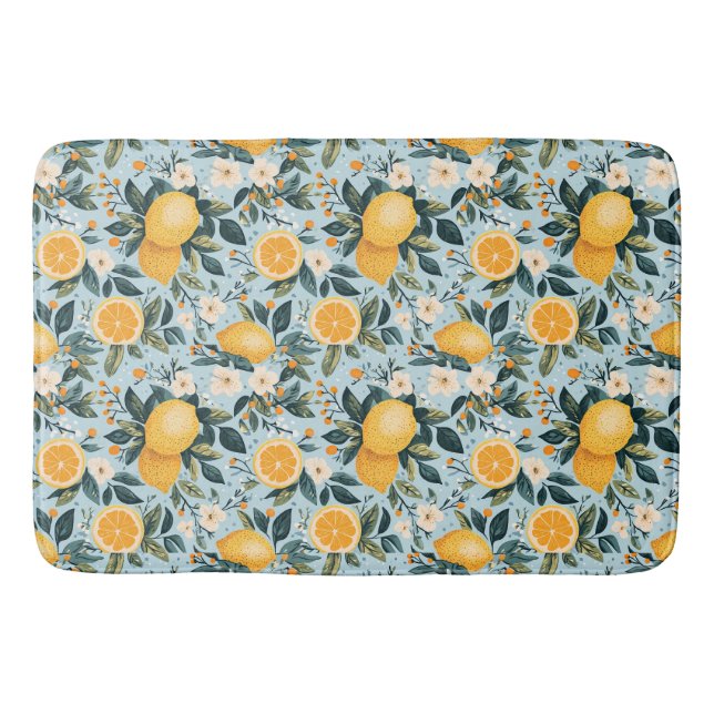 Retro Floral Lemons Bath Mat (Front)