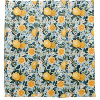 Retro Floral Lemons Shower Curtain