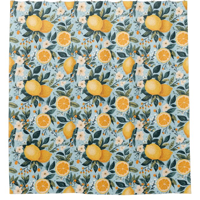 Retro Floral Lemons Shower Curtain (Front)