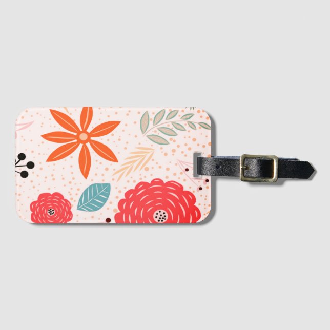 Retro Floral Luggage Tag (Front Horizontal)