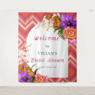 Retro Floral Magenta Fuchsia Bridal Shower Welcome Tapestry