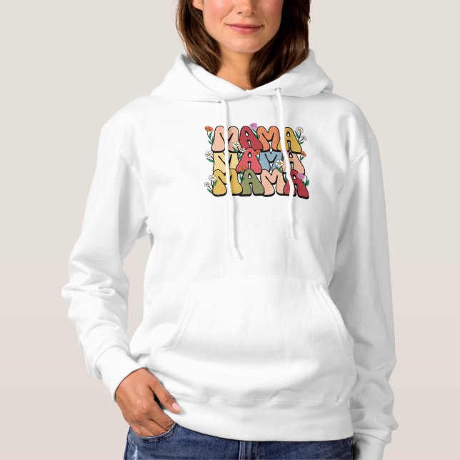 Retro Floral "Mama" Bubble Font Hoodie (Front)